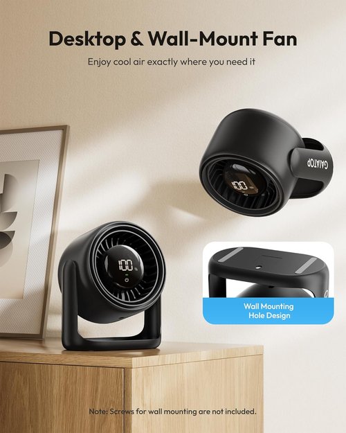 Gaiatop Desk Fan - Ultra Quiet 5-Speed Touch Control Fan with 4000mAh Battery | 7.7 Inch USB-C Rechargeable, Black