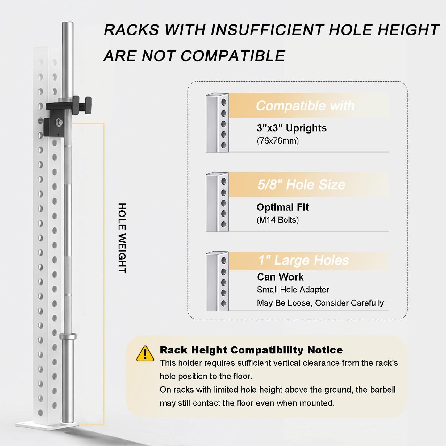 Rack-Mounted Olympic Barbell Holder for 3x3 Power Racks, No Drilling Required – Heavy-Duty Steel Storage with Protective Padding, Fits 5/8''-1'' Holes – Space-Saving Gym Equipment