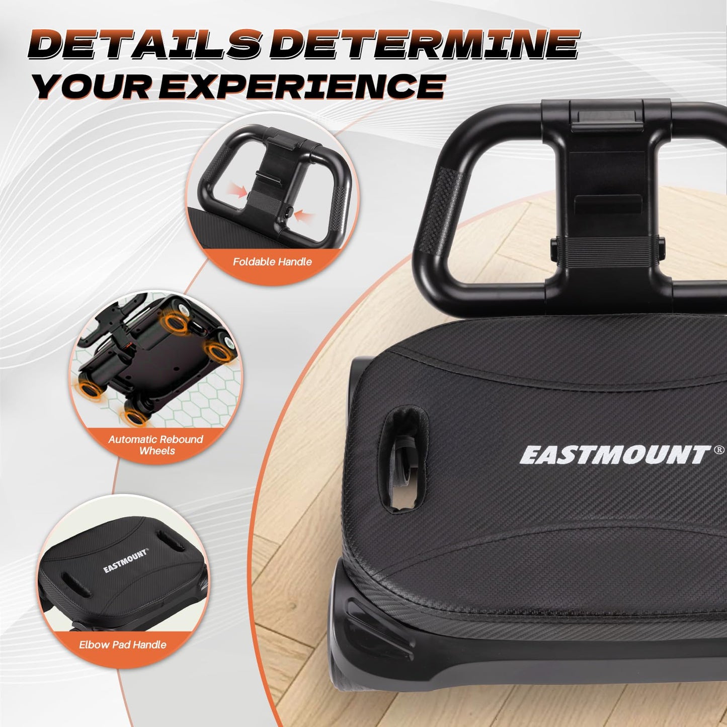 EAST MOUNT Ab Roller Wheel - Ab Roller with Elbow Support for Core Workout Belly Fat Automatic Rebound Abdominal Wheel for Women Men Home Gym Equipment (Black)