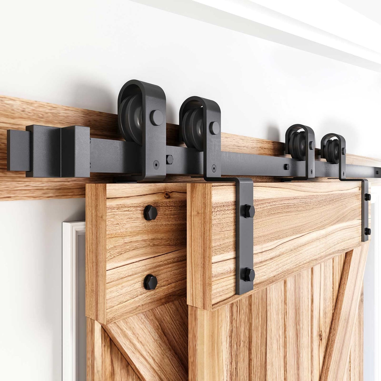 EaseLife 6FT Bypass Double Sliding Barn Door Hardware Kit,Single Track, Slide Smoothly Quietly, Easy Install (6FT Track Kit for Double 41" Wide Door)