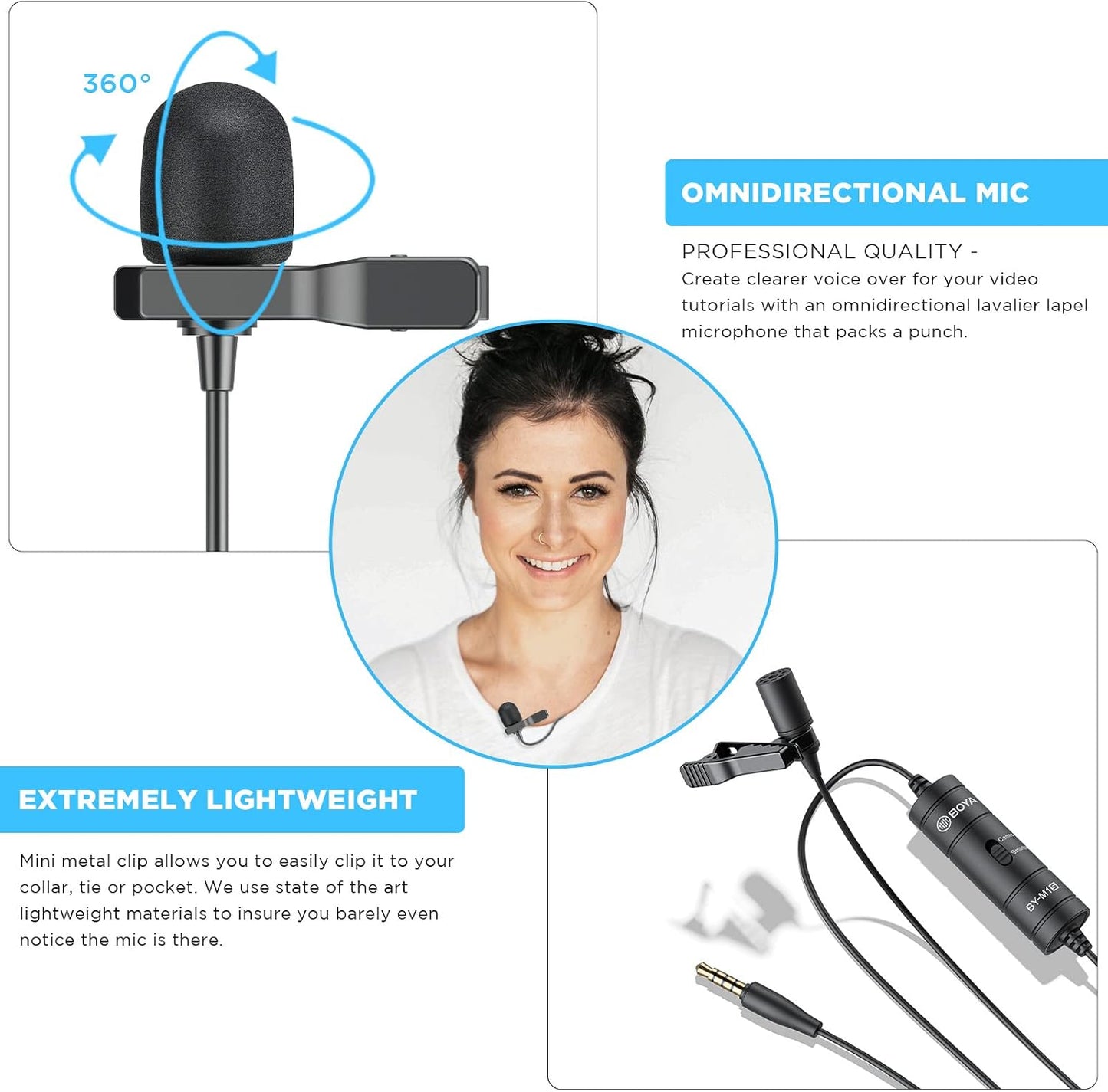 BOYA BY-M1S Professional Lavalier Lapel Microphone Omnidirectional Condenser Mic for iPhone Android Smartphone DSLR