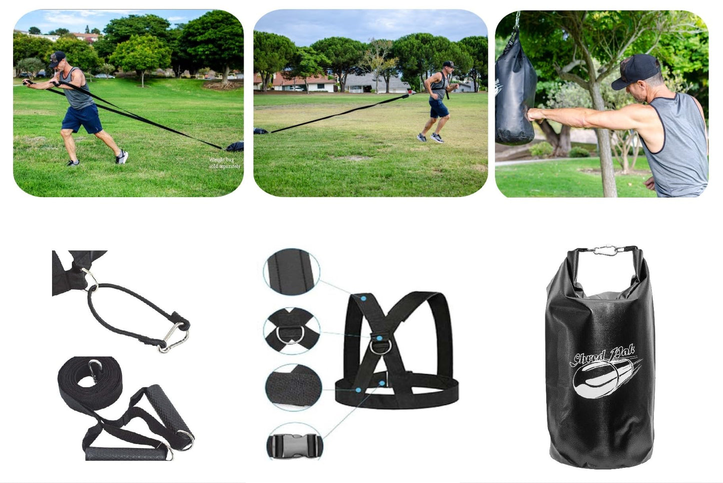 Upgraded ShredPak - Resistance Training System - Weight Sled Harness Weight Bladder & Handles - Most efficient Workout for Athletes - Burn 3X The Calories - 4-Piece Kit for Gym, Home and, Outdoor