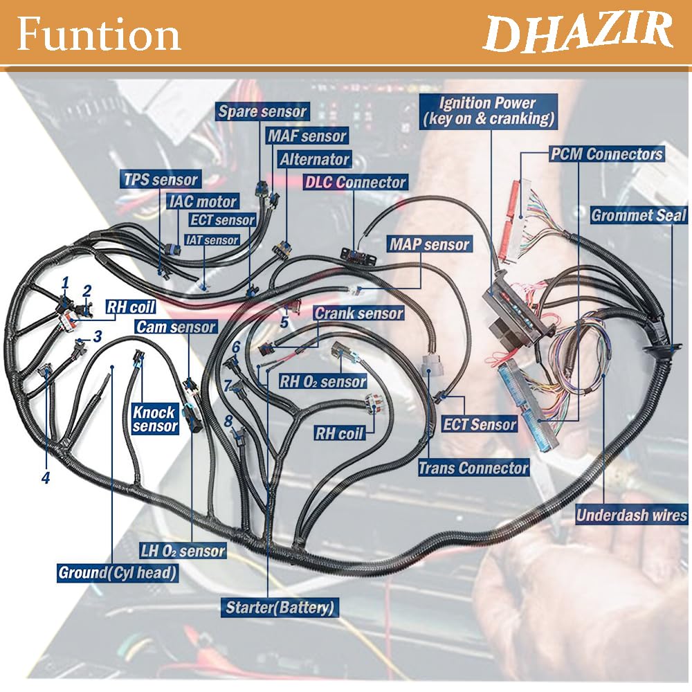4L60E DBC Engine Wiring Harness Standalone Stand Alone fit for 1997-2006 GM LS1 4.8 5.3 6.0 L Vortec Engine Drive by Cable Throttle Body