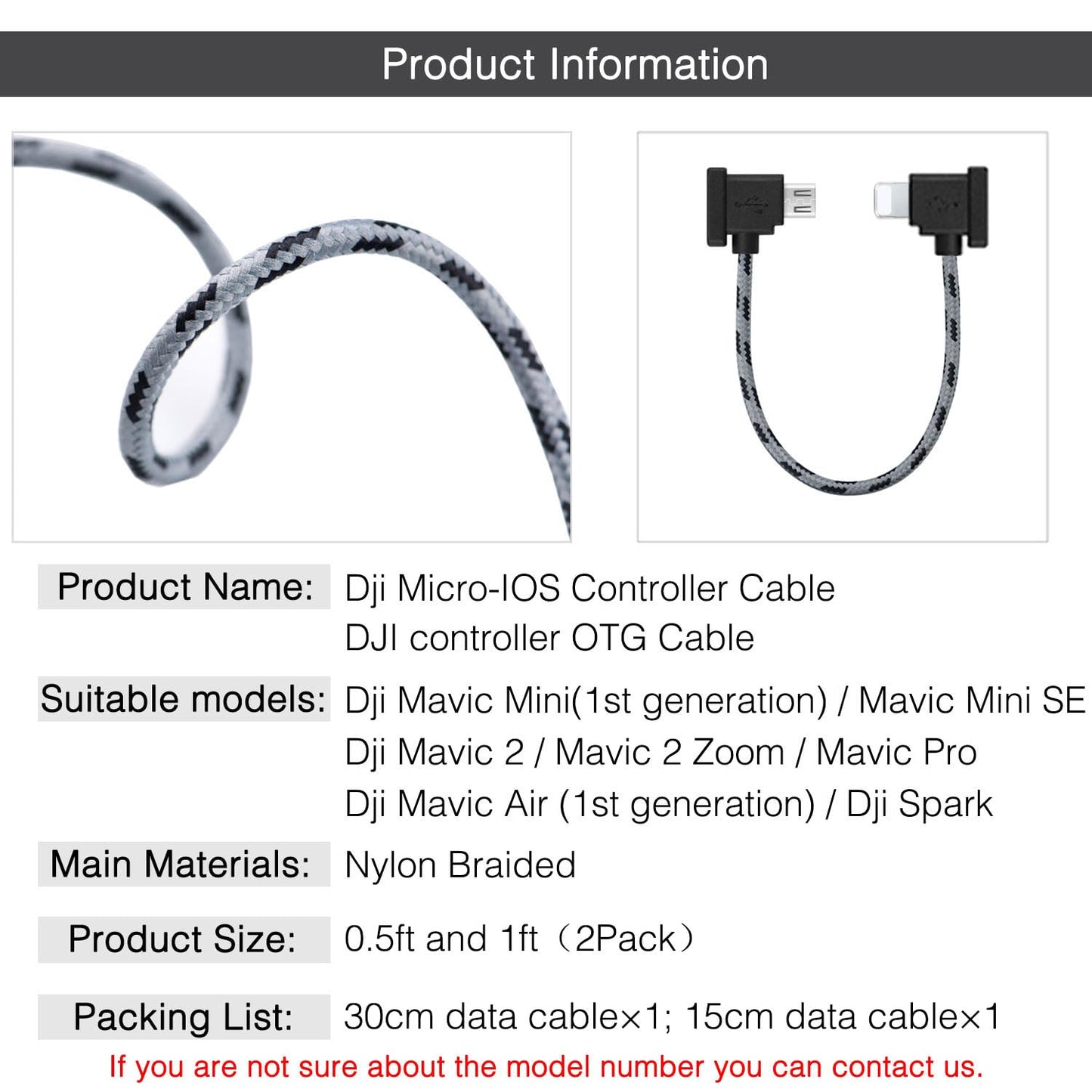 DRSEOO 1FT+ 0.5FT(2 pack) Mini(1st 2 90 USB Micro to iOS DJI Remote Controller Cable for DJI Mavic Gen), Mini SE, Mavic