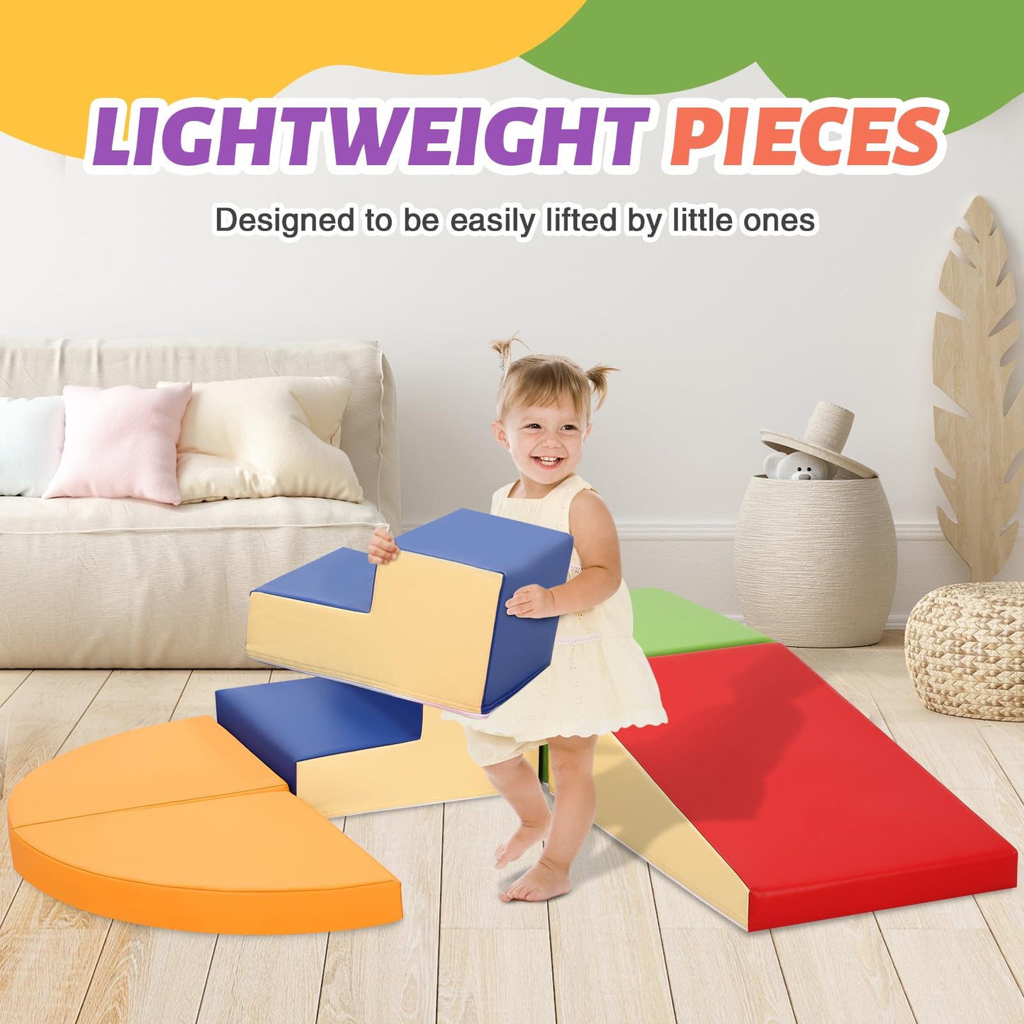 TODIBY 6-Piece Soft PU Leather Toddlers Climbing Toys, Baby Foam Climbing Blocks for Toddlers, Foam Play Gym Climber Structures for Toddler 3, Indoor Climb and Crawl Activity Play Set