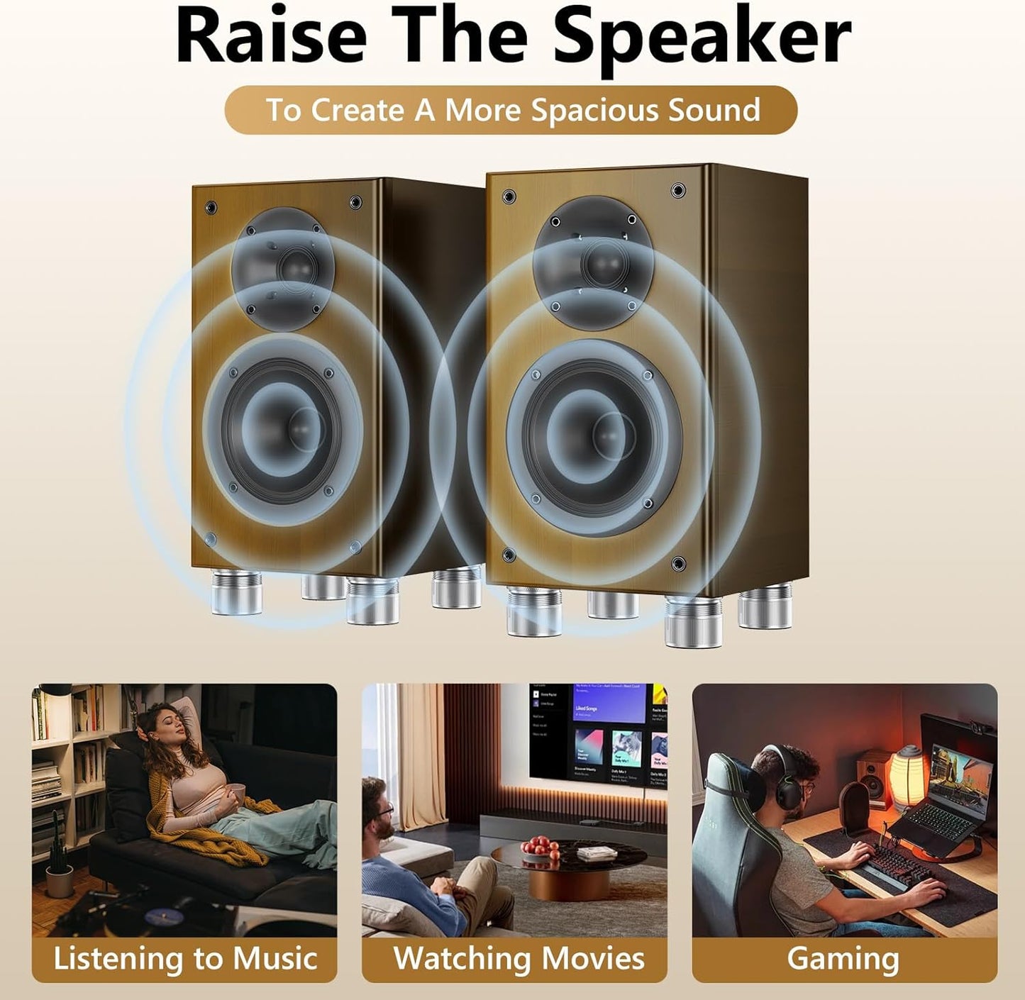 Blissfuhue Feet,4 Pack 0.9-1.5 Inch (500 lbs Adjustable Speaker Isolation - Height Adjustable Vibration Damping Stands