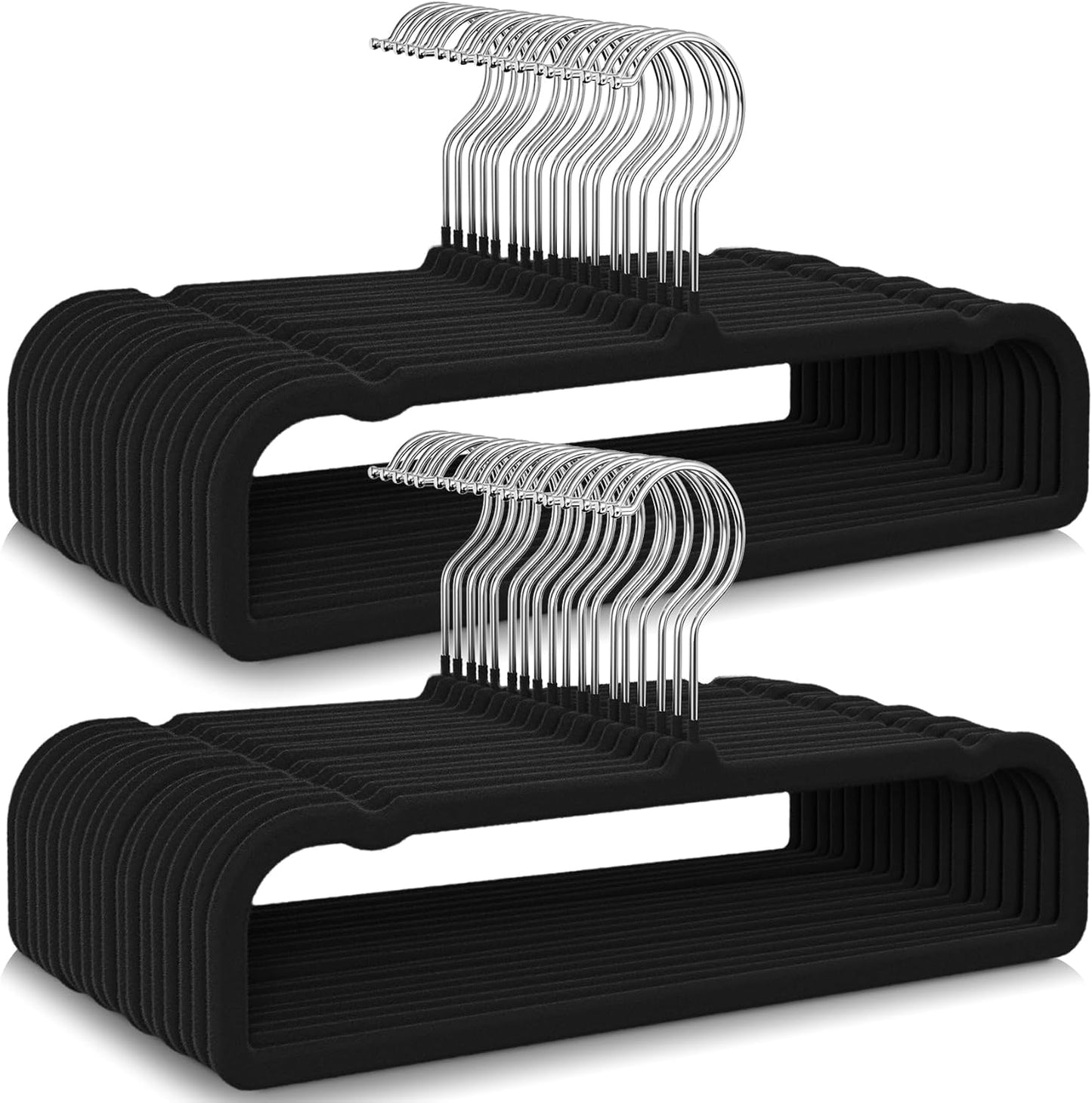 Skiennix 50 Pack Black Velvet Hangers - Non-Slip, Space-Saving Design with 360° Swivel Hook for Pants & Skirts