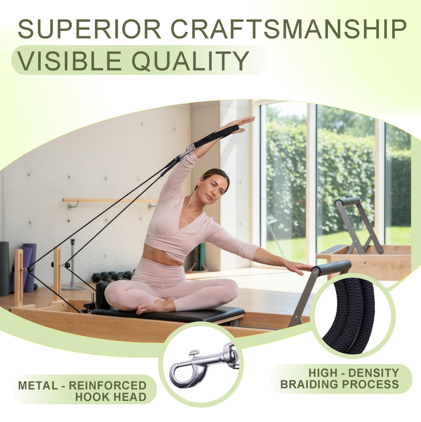 Lights Mountain Pilates Reformer Replacement Ropes (2 Pack), 110” Extra Long 8mm Nylon Rope with Metal Grommet, Heavy Duty Low-Noise Pulley Rope for Reformer, Tower & Cadillac-Style Equipment (with hook)
