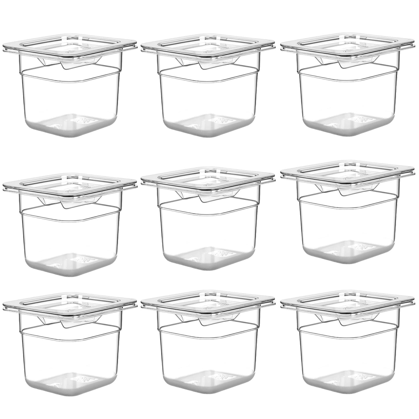 West Bay 9-Pack 1/6 Size 4''Deep NSF Polycarbonate Food Pans with Lids, Clear Commercial Hotel Pans, Food Storage Containers for Restaurant, Food Prep, Buffet, Salad Bar, Home Kitchen & Catering