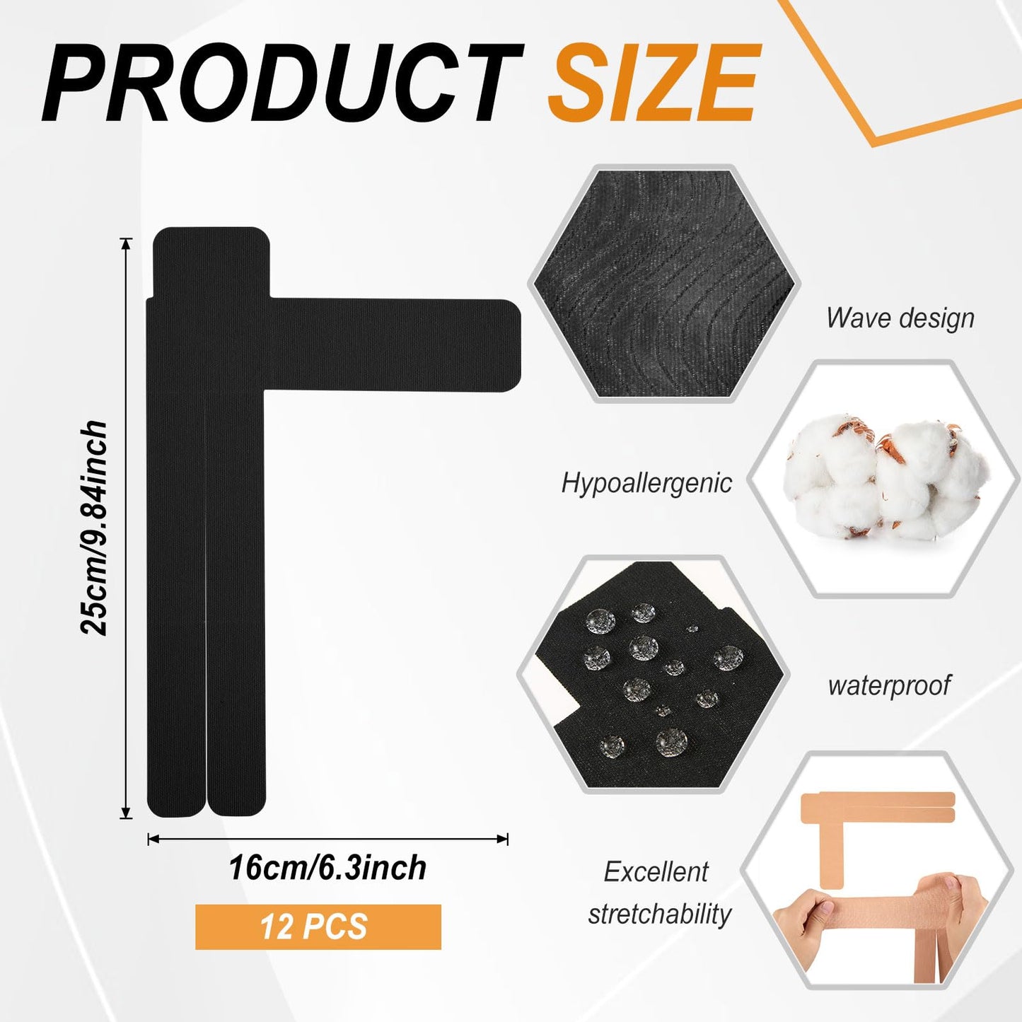 FairySandy 12 Pcs Precut Kinesiology Tape for Pain Relief Waterproof Breathable Kinesiology Athletic Tape Enhance Elastic Pre Cut Strips for Sports Joints Muscle Support (Forearm,Black)