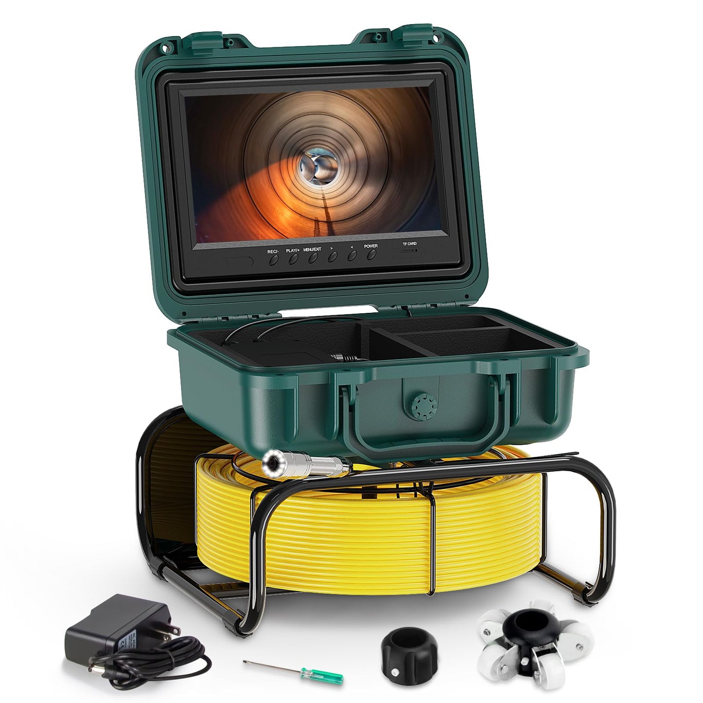 Free 8GB SD Card DVR Recorder Sewer Inspection Camera with Distance Counter Plumbing Snake Camera Waterproof IP68, SYANSPAN 65ft Industrial Pipeline Drain Endoscope with 9"LCD Monitor(20M)