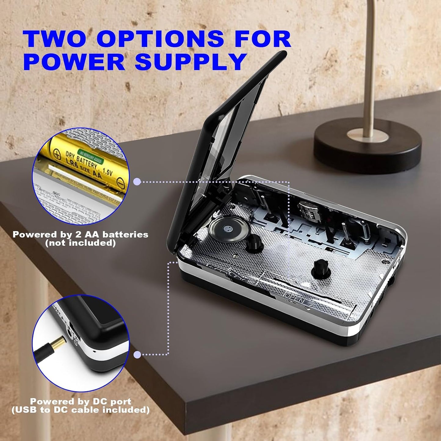 Cassette MP3 Auto-Reverse,2 Portable Player & Convert Tape to Digital Digital, Retro Tape Recorder Walkmaner with AA