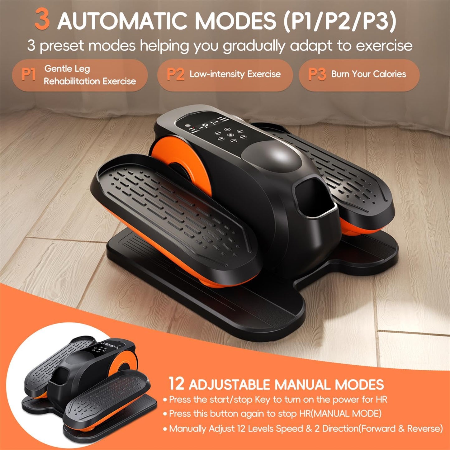 Under Desk Elliptical Machine,Foot Exerciser for Seniors Fully Assembled, Quiet & Portable Electric Seated Pedal Exerciser with Remote Control & 12 Adjustable Speeds