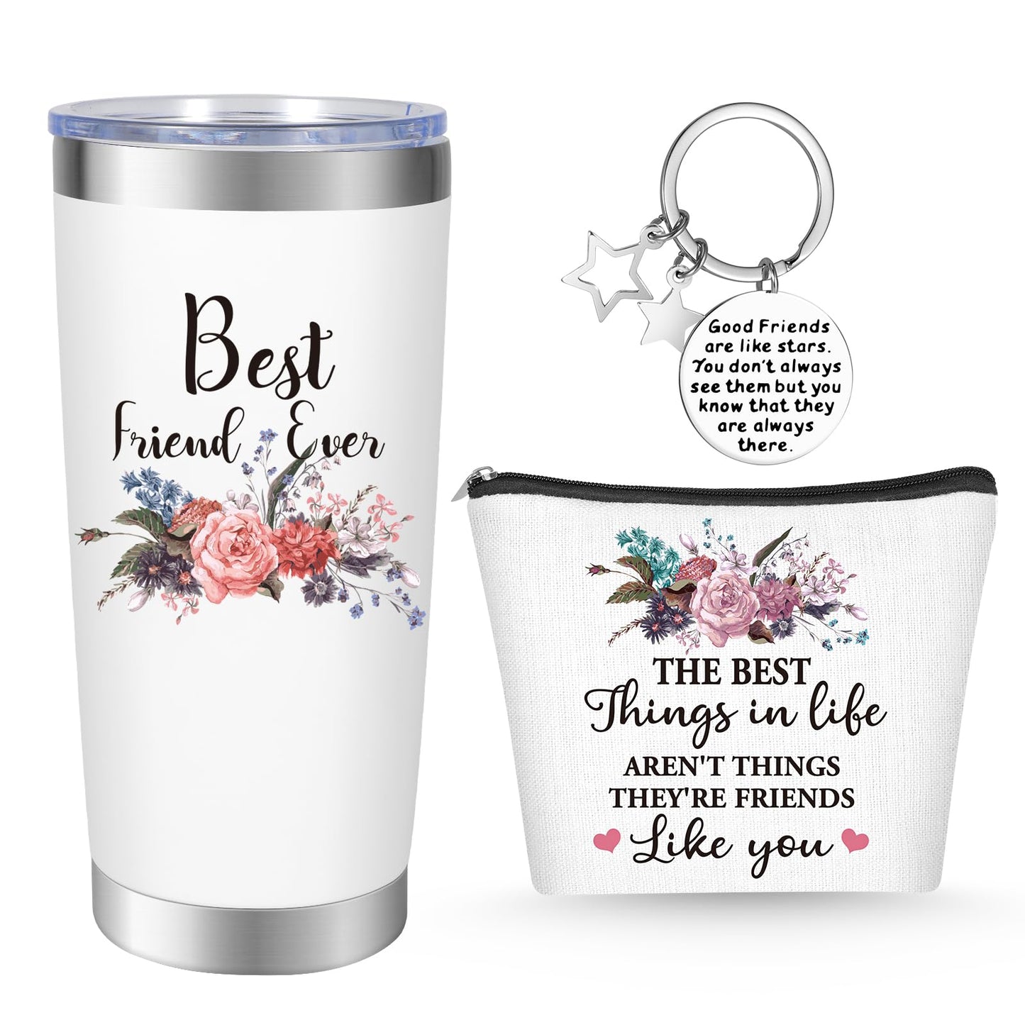 NXPOY Gifts for friend, Fried gift, Birthday gifts for women 20OZ Tumbler+Cosmetic bag + Keychain