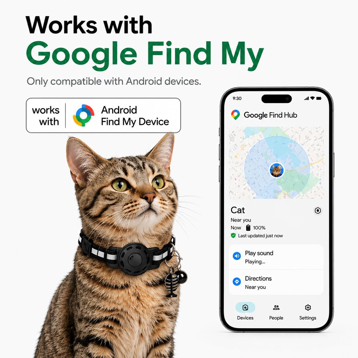 JNLIK GPS Collar for Cats (Android Only) Smart tag,Pet Tracker,Waterproof Compatible with Google Find My,No Monthly