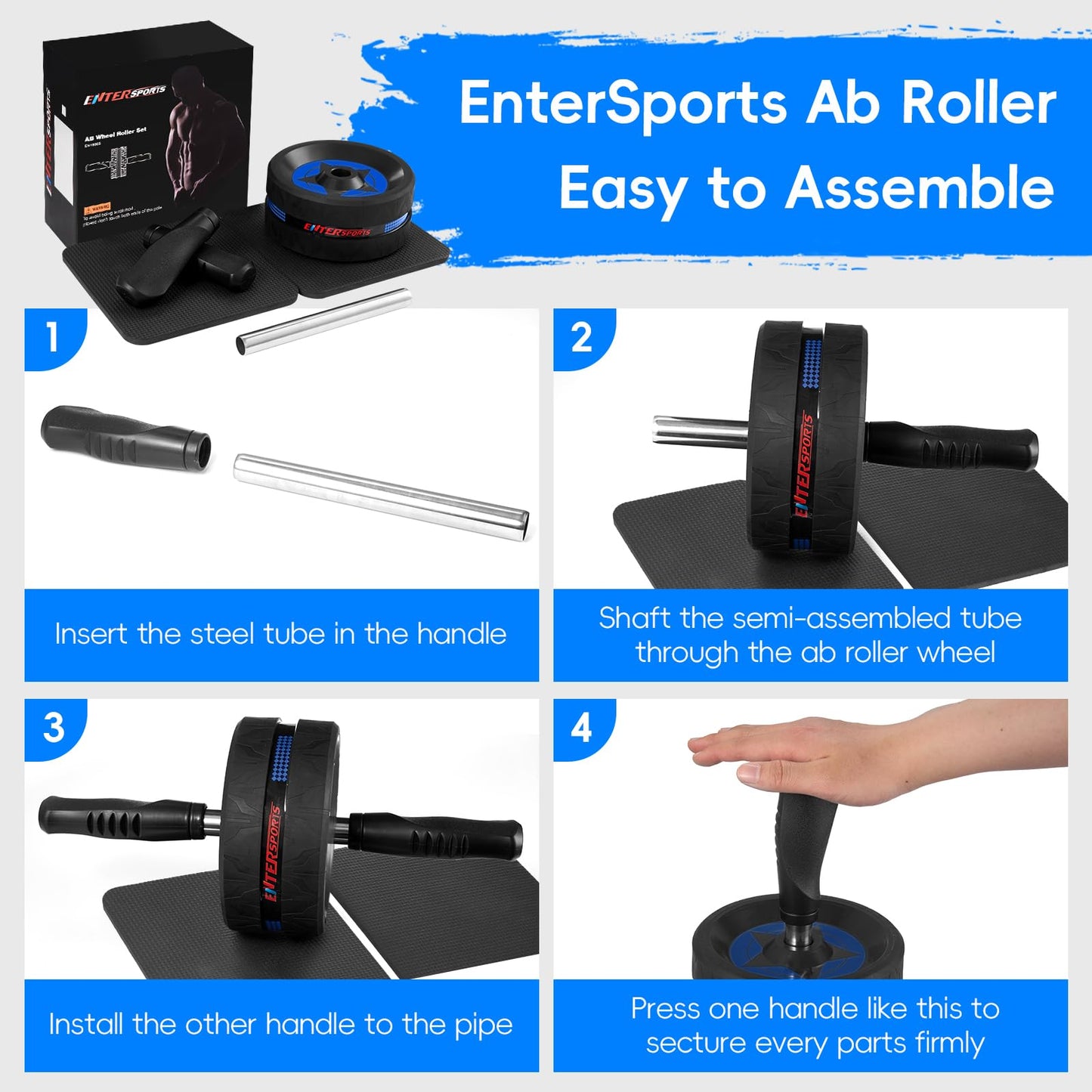EnterSports Ab Roller Wheel for Abs Workout - Abdominal Exercise Equipment with 2 Knee Pads for Home Gym, Core Strength Training, Fitness Equipment for Men & Women (Blue)