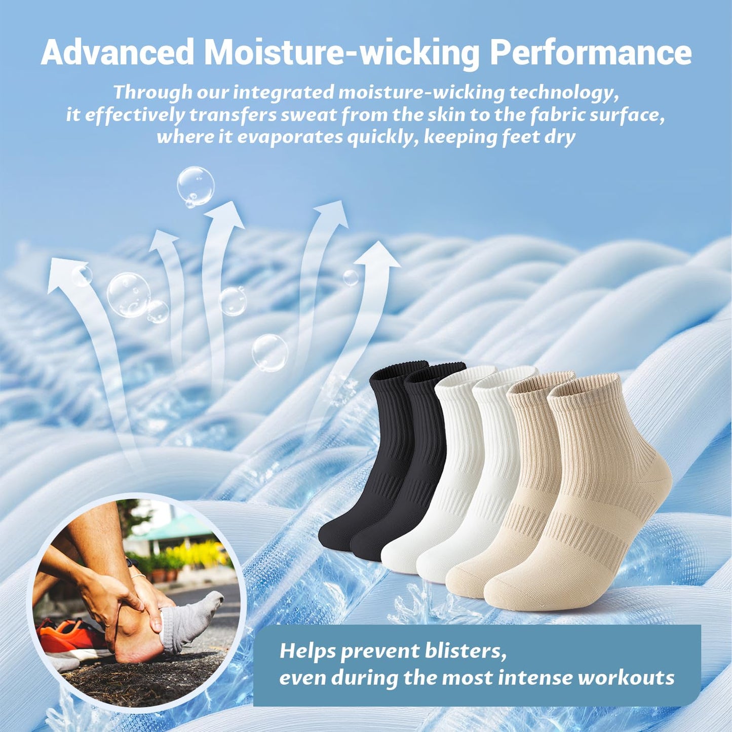 Arch Compression Athletic Socks - 6 Pairs for Women, Moisture Wicking with 95% Cotton, Seamless Toe for Secure Fit