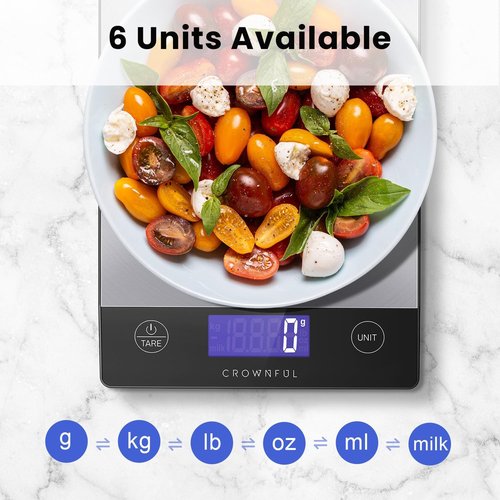 CROWNFUL Digital Kitchen Scale - 33lb Rechargeable 304 Stainless Steel | LCD Display for Accurate Meal Prep