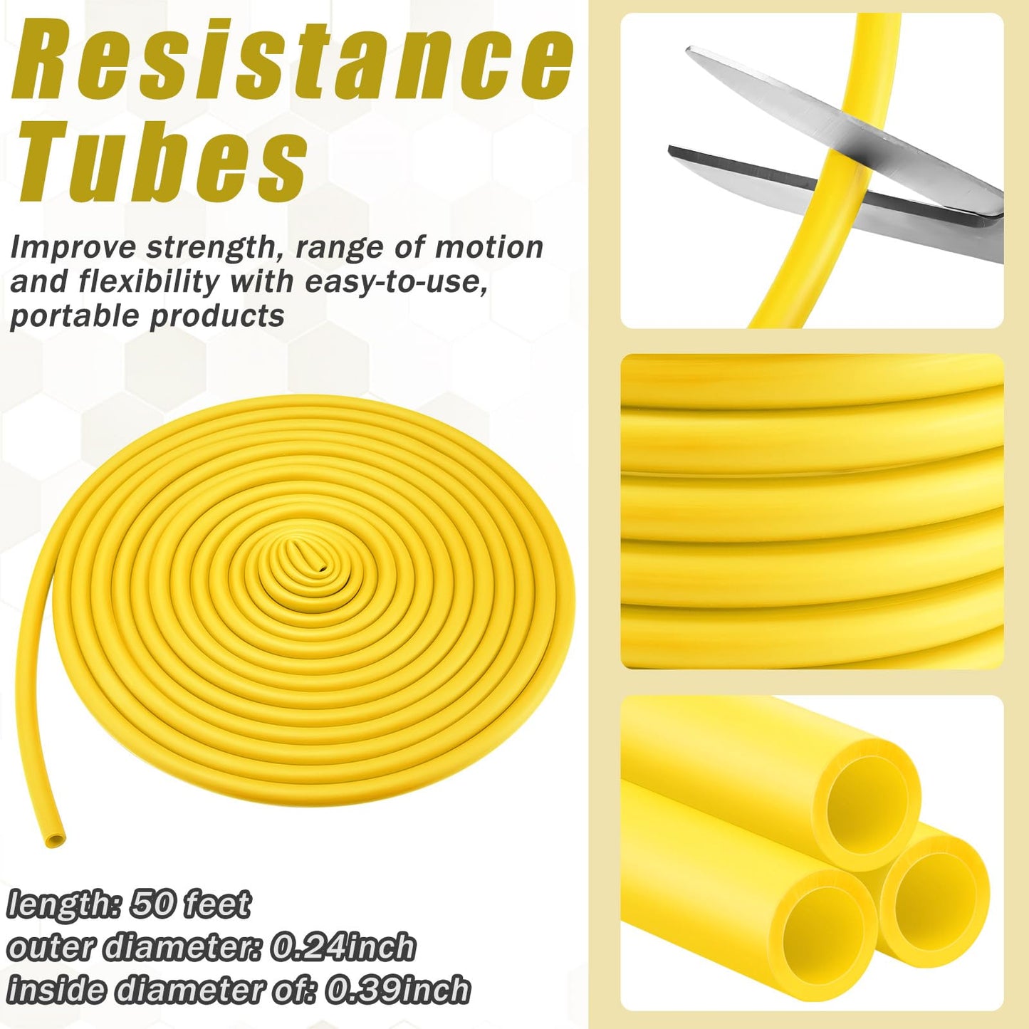 Wesnoy 1 Roll Resistance Tubes Exercise Tubing 50ft Exercise Bands Tubing for Therapy, Lower Pilates, Home Workouts, Rehab Core(Yellow,Beginner Level 2)