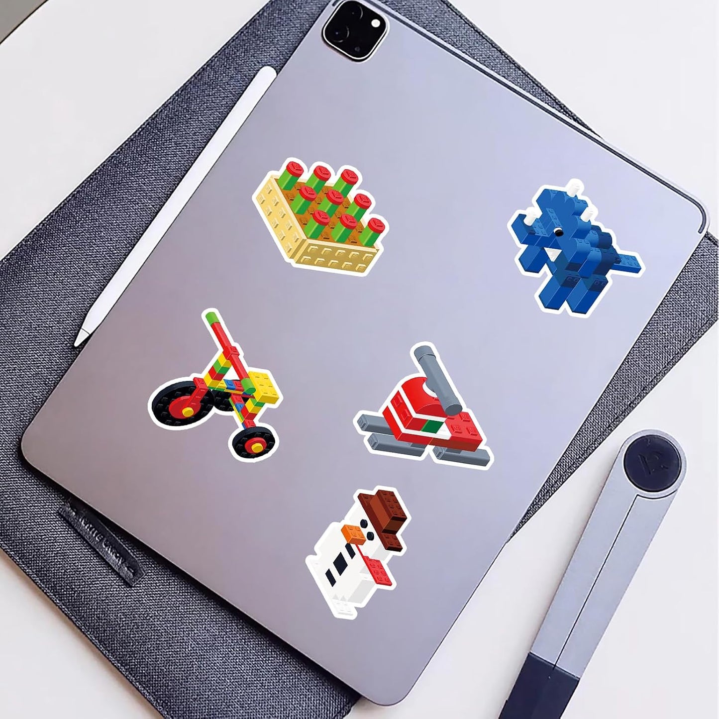 Dslalaly 51 PCS Reusable Cartoon Building Block Stickers - Waterproof Decals for Water Bottles, Laptops & Scrapbooking