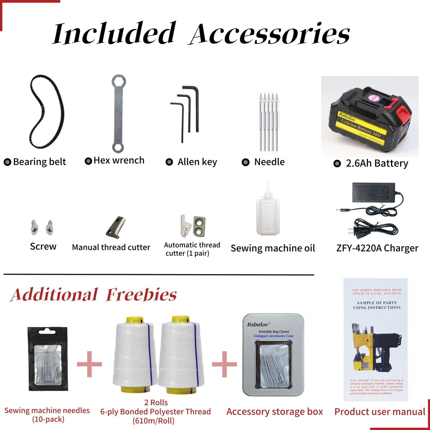 Cordless Bag Sewing Machine |PortableIndustrial Bag Closer |2-Second Fast Sealingfor Woven PP/Canvas/Jute Bags |Factory &Farm Bag Stitcher (Red, Lithium Battery-36VDC)
