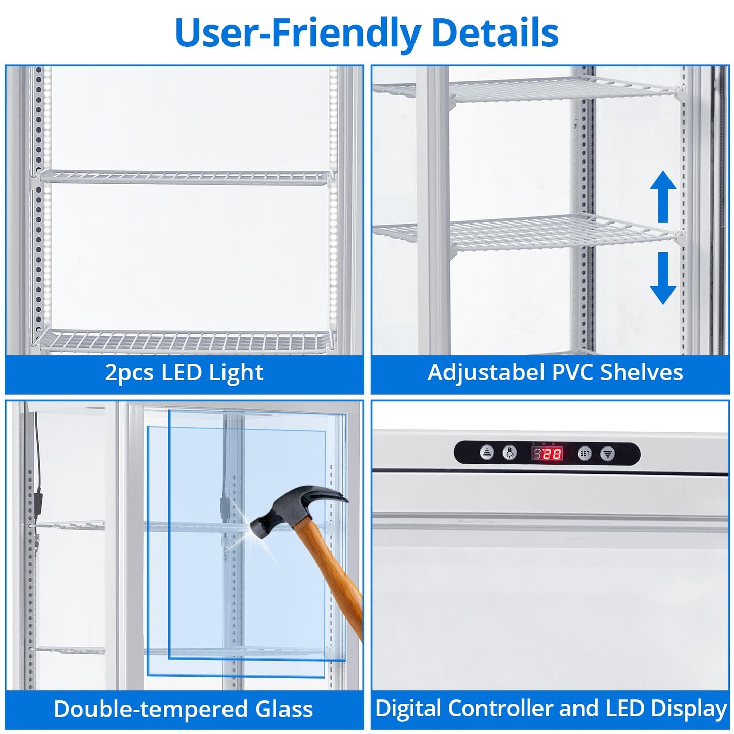 Garvee Commercial Refrigerated Display Case 10.5 Cu.Ft Freestanding Display Refrigerator with Adjustable Shelves, LED Lighting, Automatic Defrost Display Fridge for Bakery, Coffee, Supermarket