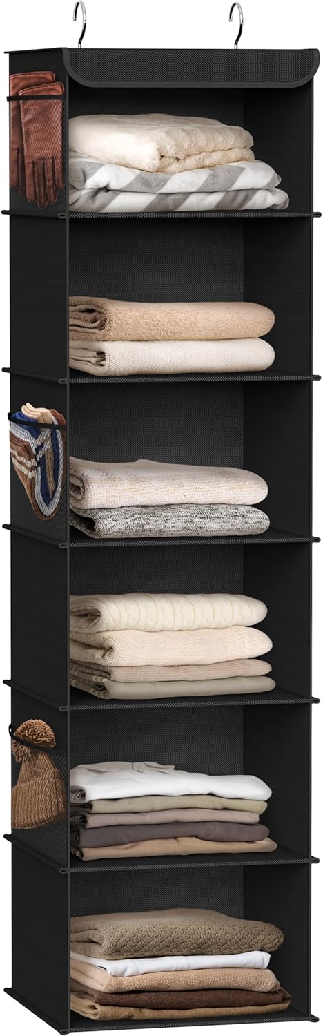 Simple Houseware 6-Shelf Hanging Closet Organizer - Space-Saving Storage Solution, Black