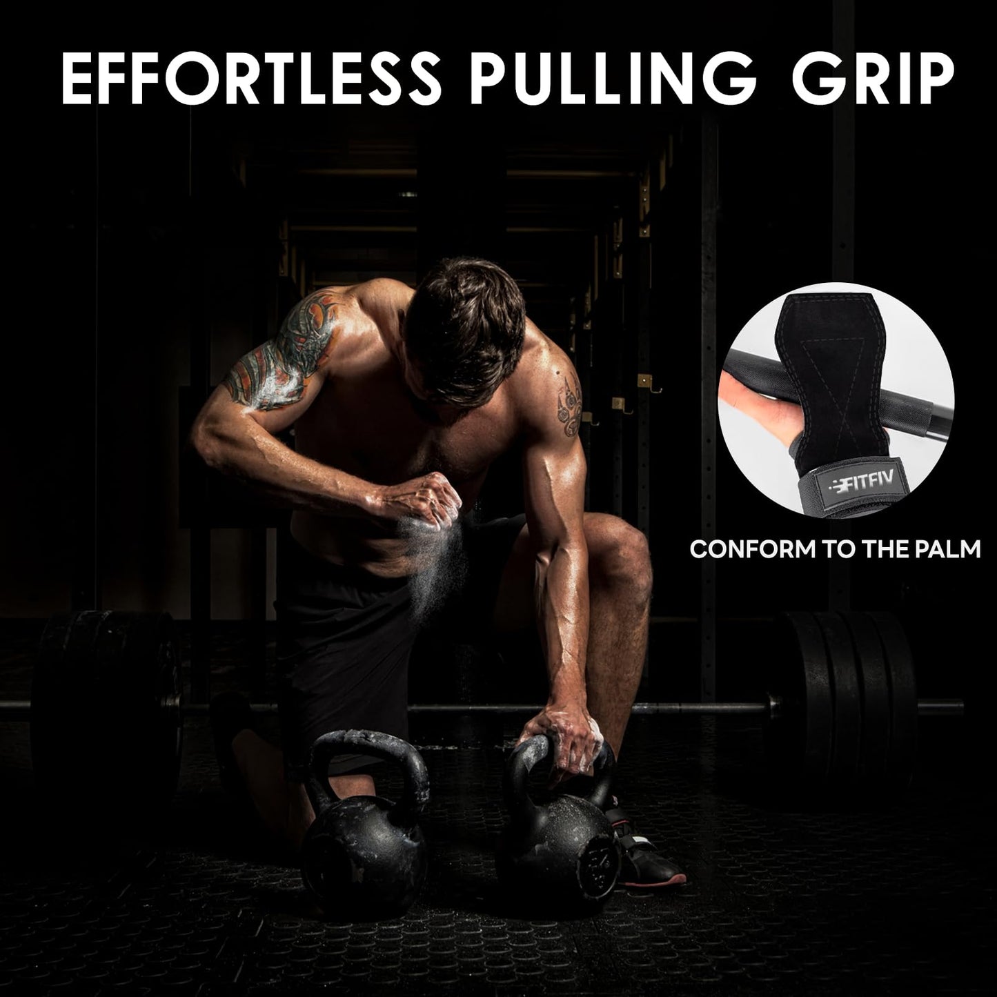 FITFIV Weight Lifting Wrist Strap, Double Leather Weightlifting Wrist Straps for Gym Strength Training, Neoprene Padded Wrist Wraps - for Men & Women (Pair)