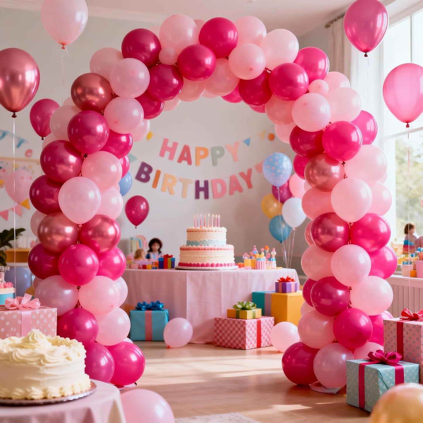 Skiennix Pink Balloons Set - 66pcs 12 Inch Hot Pastel Pink Confetti Latex Balloons for Birthday & Baby Shower Decorations