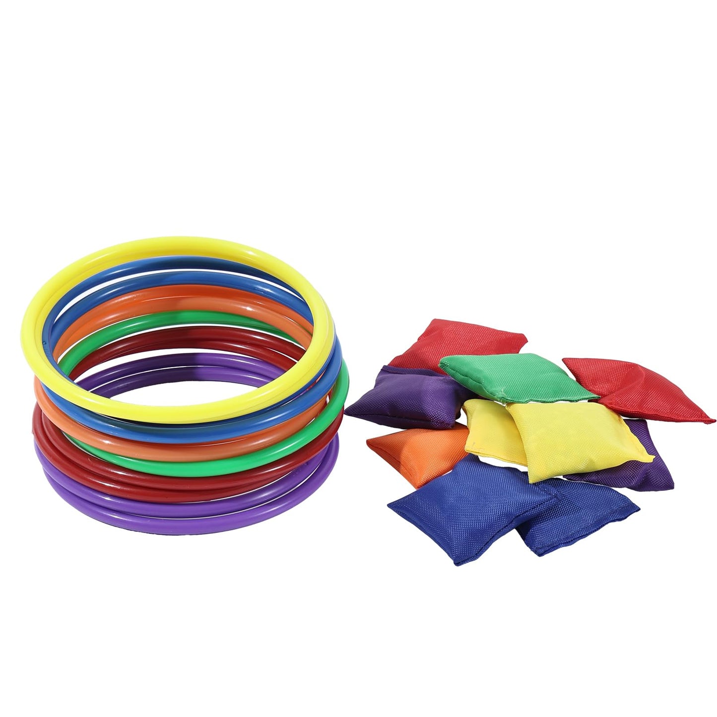 24Pcs Nylon Bean Bags Plastic Rings Game Sets for Kids Ring Toss Game Booth Carnival Garden Backyard Outdoor Games Speed Agility Training Games
