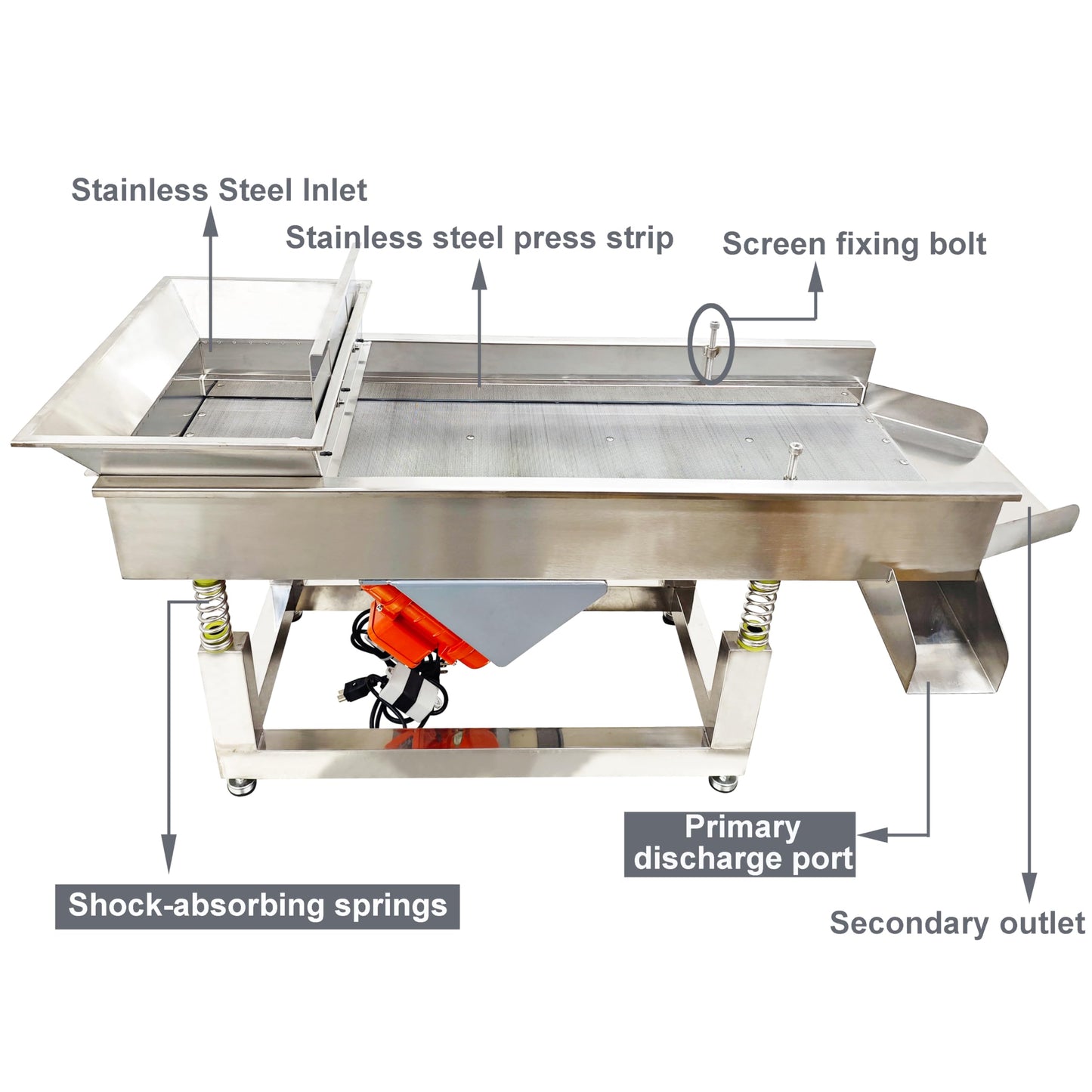 TECHTONGDA Straight Vibrating Sieve Screen Shaker Electric Linear Sifter Machine Stainless Steel One Layer Two Motor 3mm Round Hole Screen Size 40 * 13.8inch