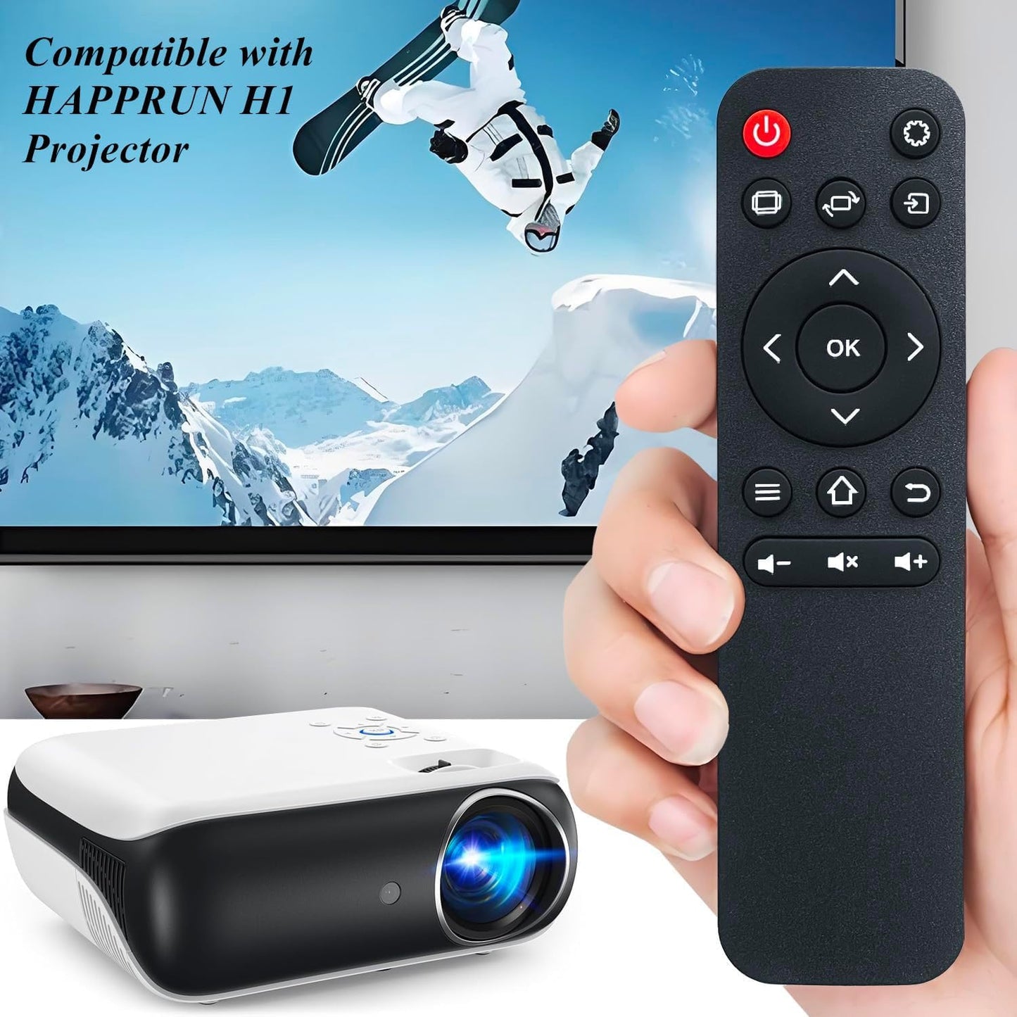 AOERUOW H1 Replacement Remote Control Compatible with HAPPRUN Portable Mini Movie Projector