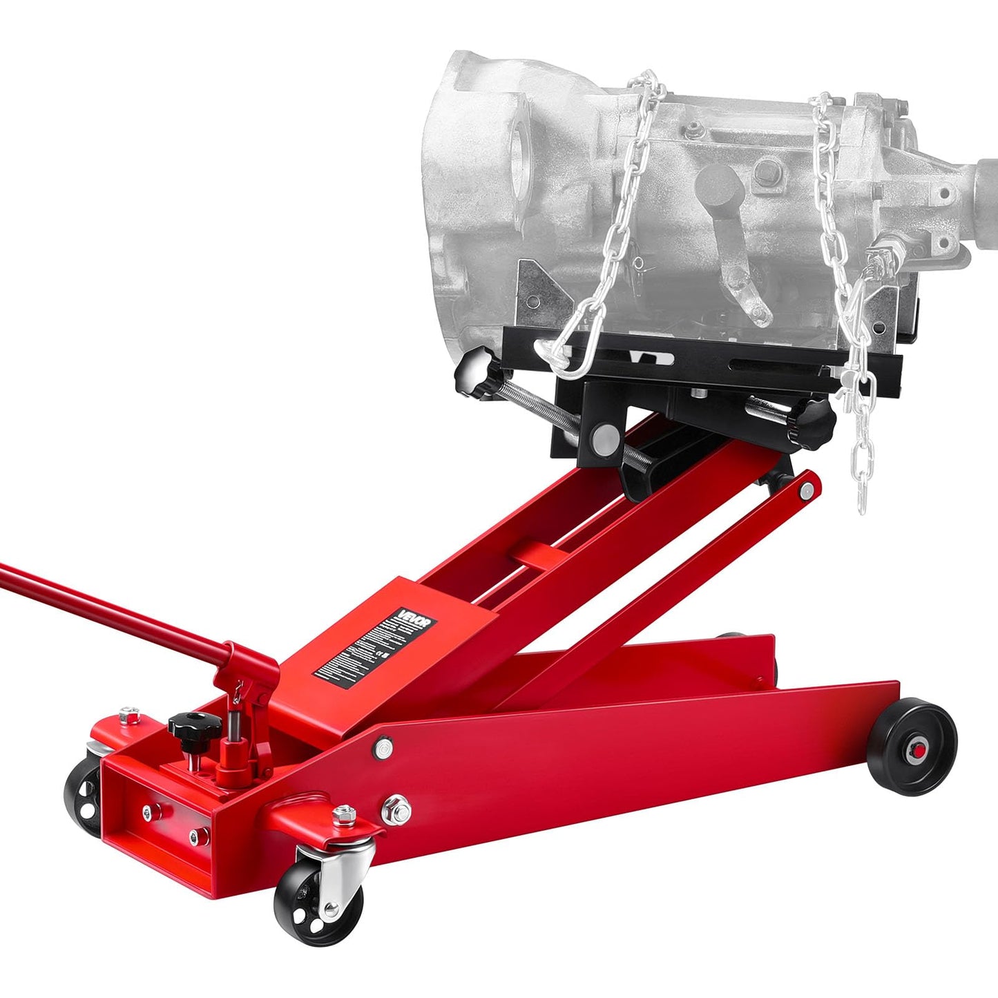 VEVOR Adjustable Floor Transmission Jack 1000 LBS Low Profile Hydraulic Transmission Telescoping Heavy-Duty Lift Jack 6.3-25.2 in Lifting Height, 360° Swivel Front Wheels