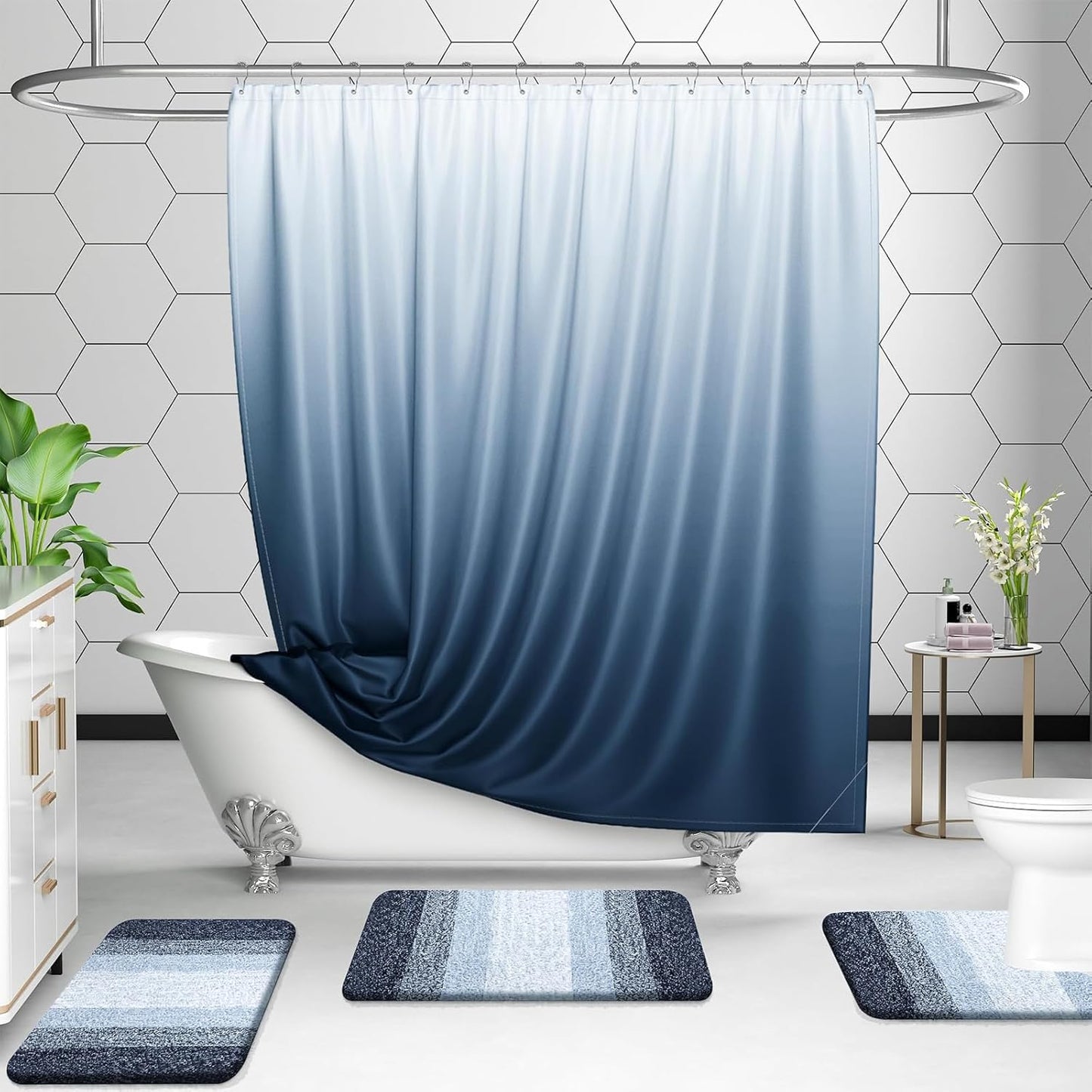 OLANLY Luxury U-Shaped Toilet Rugs - Extra Soft, Absorbent Microfiber Bath Mat | 24x20, Navy Blue