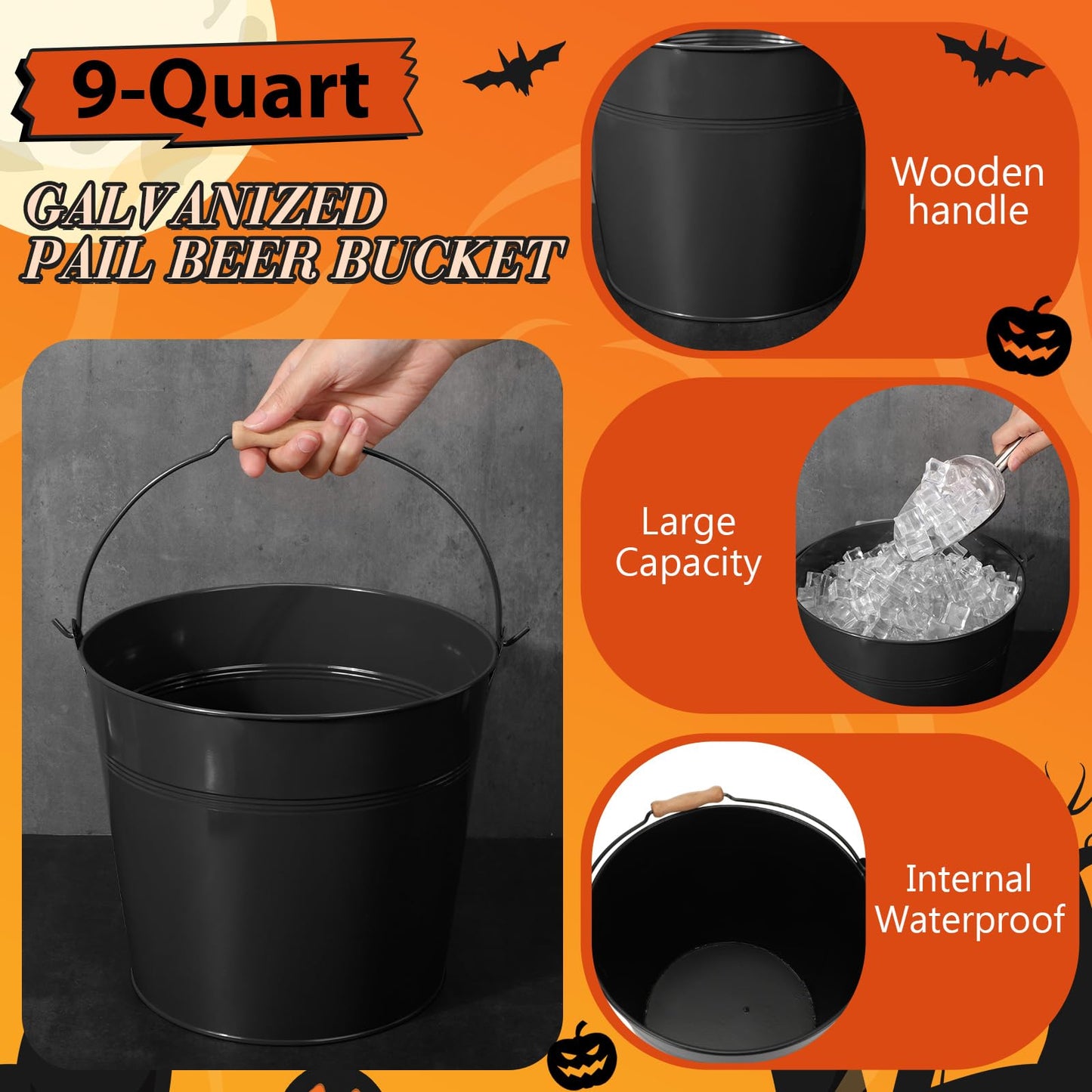 Didaey 24 Pcs Large Galvanized Metal Buckets with Handle 10 Inch Heavy Duty Stainless Steel Pails Round Pail for Party Wedding, Crafts, Utensils, Table Centerpieces (Black)