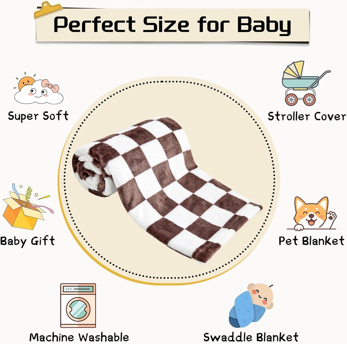 Yurhap Checkered Baby Blanket - Super Soft Fleece for Boys & Girls | 30x40 Inch, Warm & Lightweight