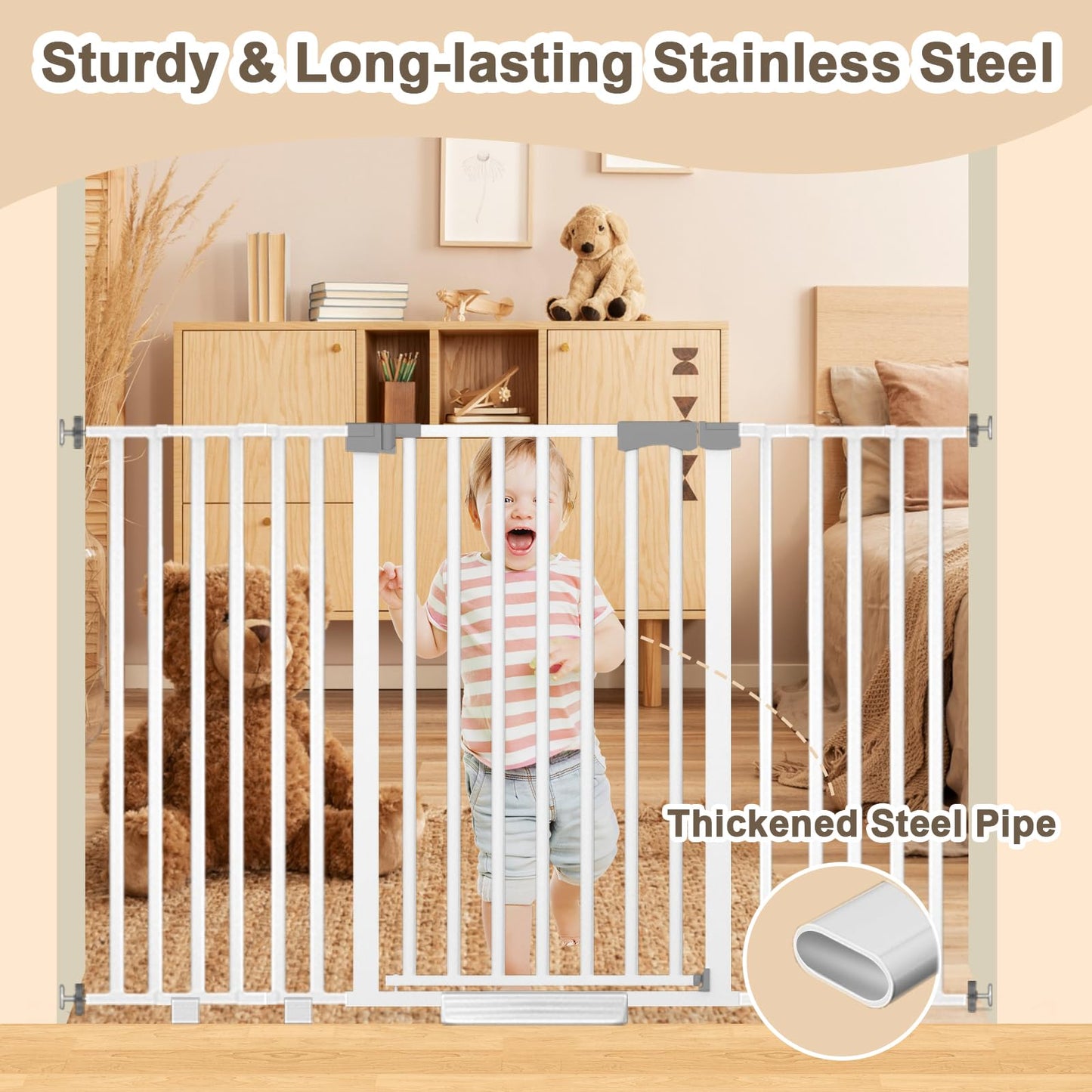 Amibud Extra Wide Baby Gate Fits 30-63 Inch Wide Opening, Toddler Pet Gate for Stairs Doorways Hallways Indoor, Walk Thru Large Long Dog Gates Pressure Mounted Black