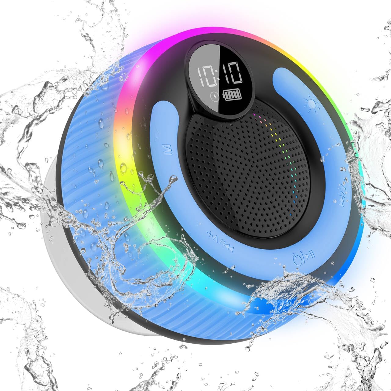 AOSRAU 5.3, Portable Bluetooth Shower Speaker with Lights, Bluetooth Small Wireless Speaker for Outdoor, Blue