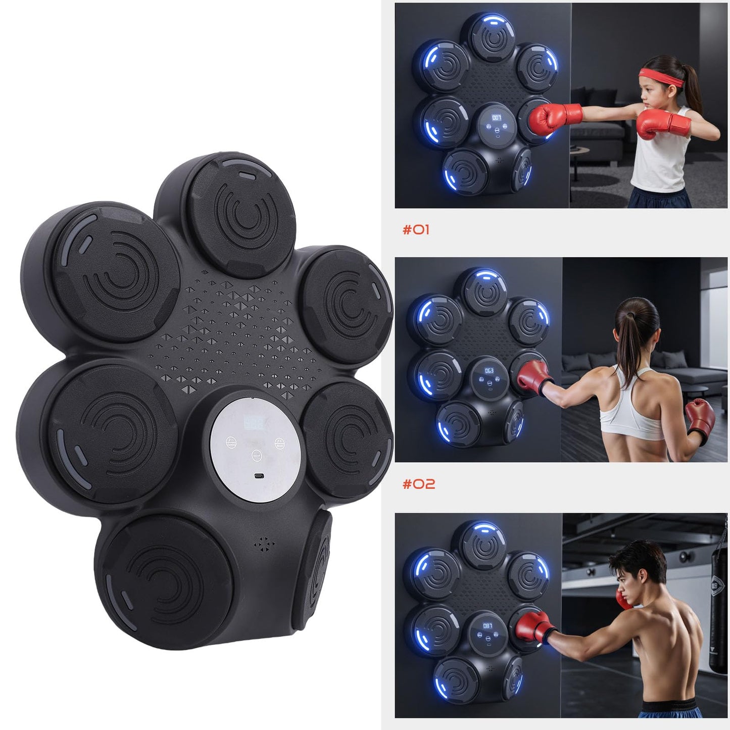 SPYMINNPOO Music Boxing Machine, Interactive Wall Mount Punching Trainer, Boxing Training Equipmentfor Home Fitness (White)