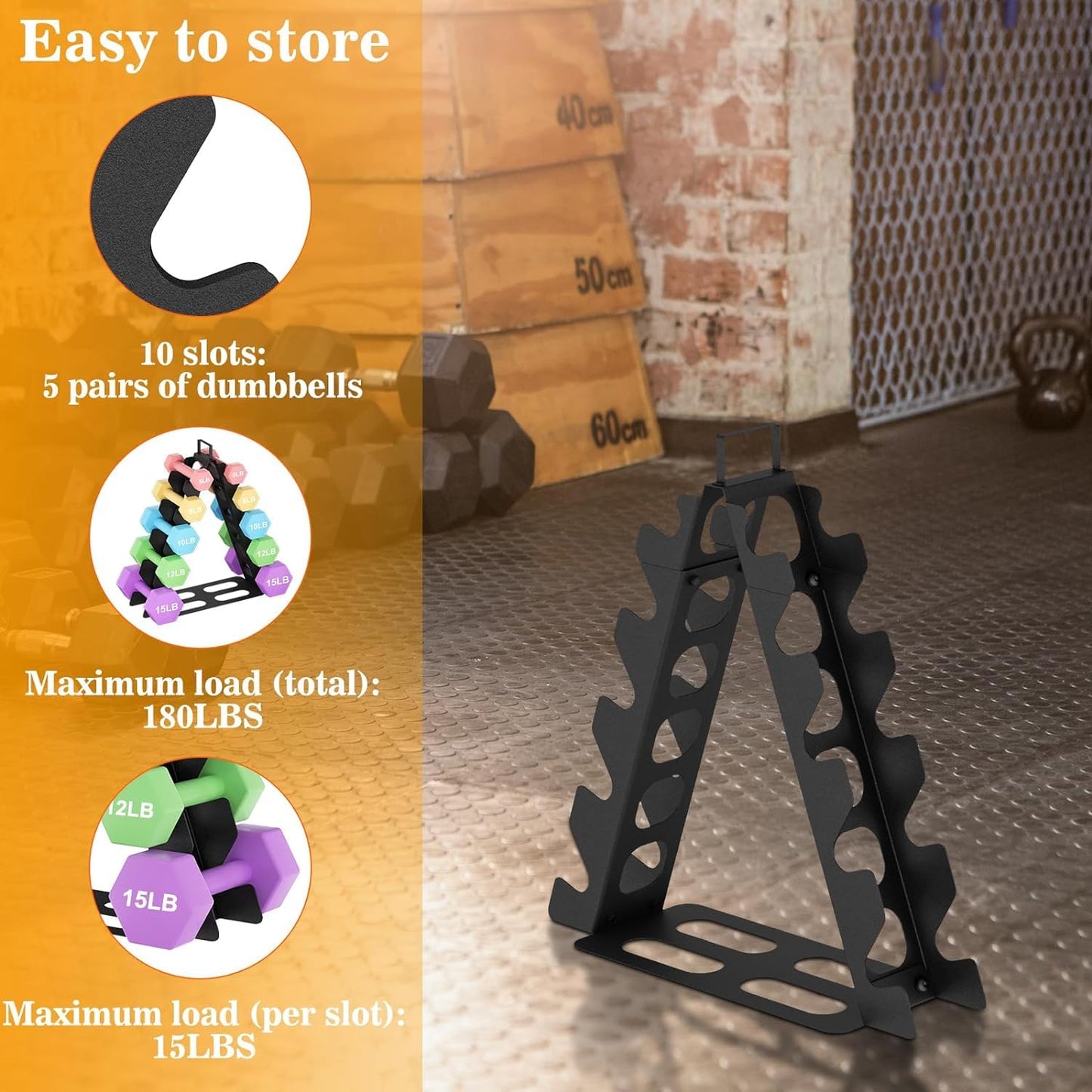 Dumbbell Rack 4 tier(Dumbbells not included), A-Frame Black Metal Dumbbell Holder with Handle, Multilevel Weight Storage Organizer for Dumbbells, Tree Shape Compact Weight Rack/Holder