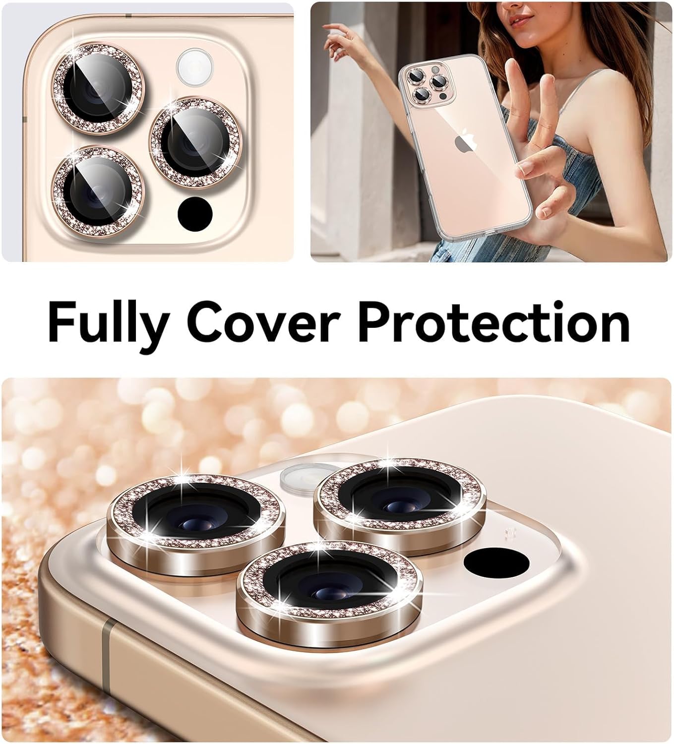 16 16 Matekxy for iPhone Pro/iPhone Pro Max Camera Lens Protector Glitter, Anti-Scratch Bling Ring Cover, Cute Girly