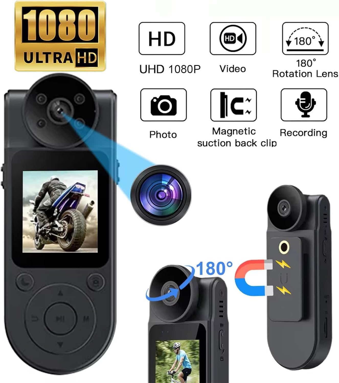 KATZEIST 1.5Screen 64GB Card,1080P 180 Mini Body Camera Video Recording with Memory Wearable Personal Bodycam