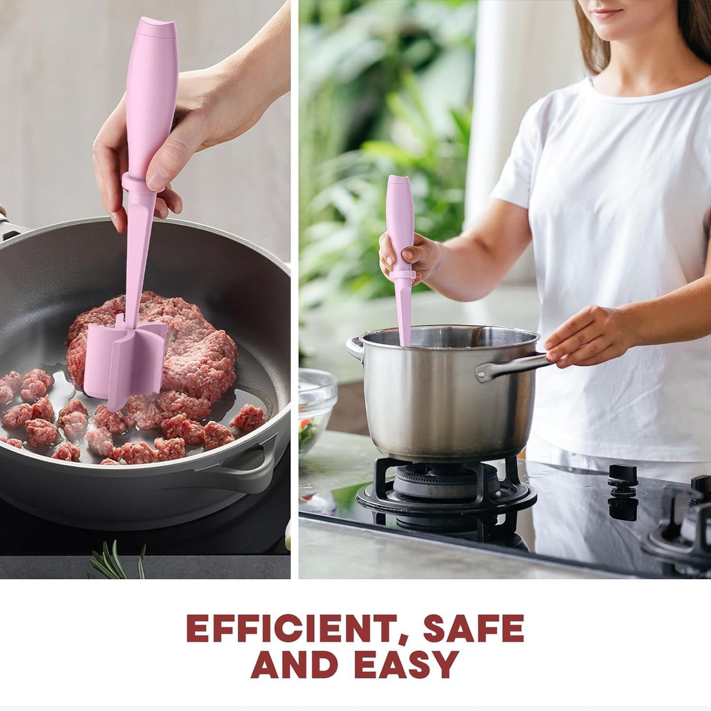 Skiennix Meat Chopper Set - Premium Heat Resistant Hamburger Grinder | 2 Pcs Pink Smasher Tool