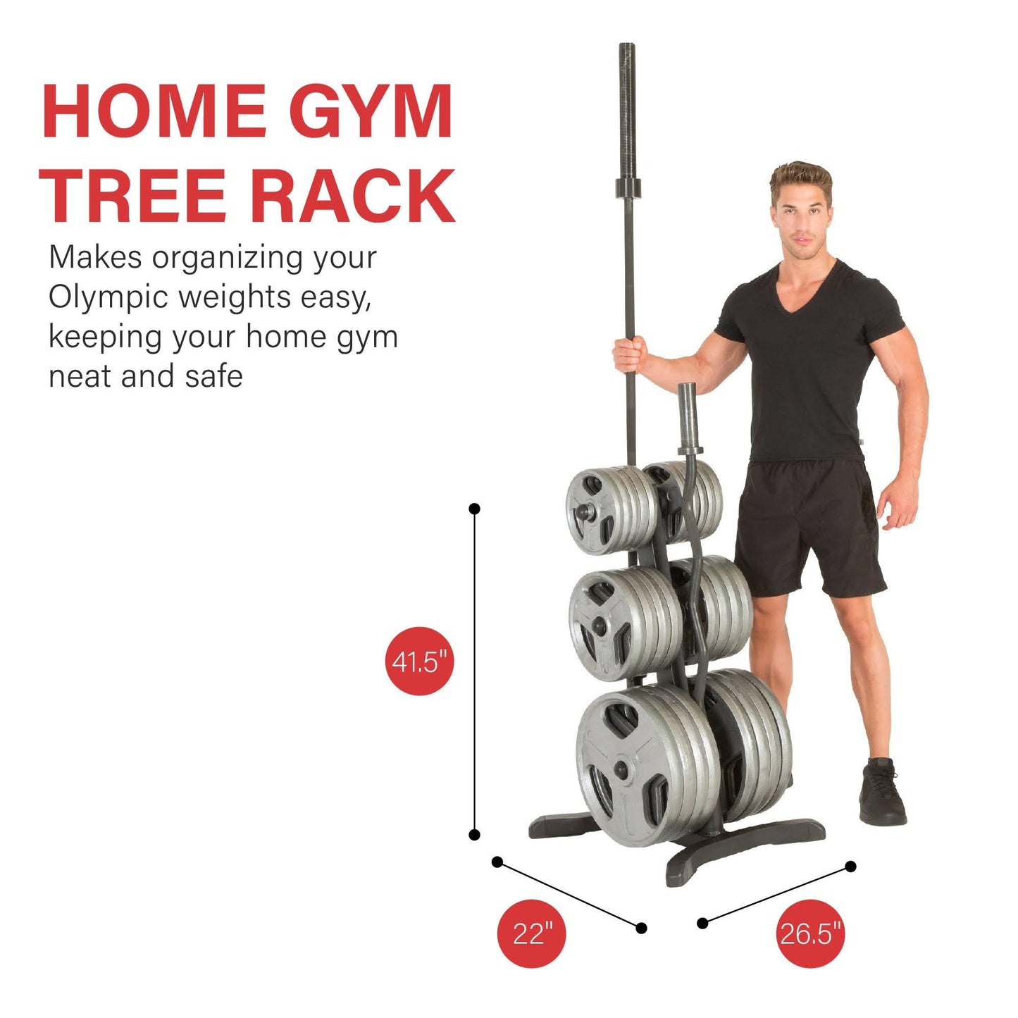 Fitness Reality X-Class Olympic Weight Tree - Heavy-Duty Bumper Plate Rack for Home Gym - Chrome Storage Posts - Includes 2 Barbell Holders - 1,000 Lb. Capacity