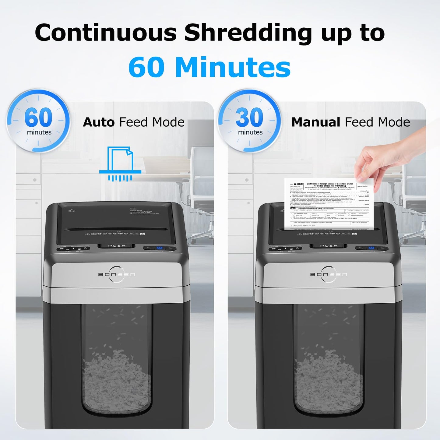 BONSEN 300-Sheet Auto Feed Paper Shredder, 60 Minutes Non-Stop Commercial Grade Heavy Duty Shredders for Office, 8.1 Gallon Micro Cut Document Shredder, P-4 Security Level,58dB Super Quiet