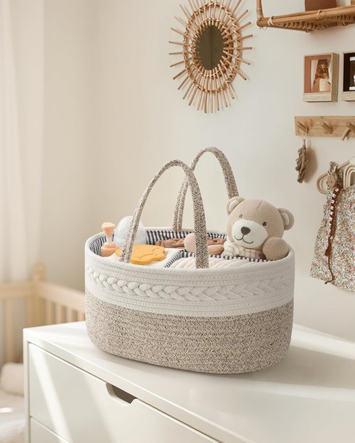 Maliton Diaper Caddy Organizer - Portable Cotton Rope Baby Gift Basket for Nursery Storage | Ideal for Newborn Essentials