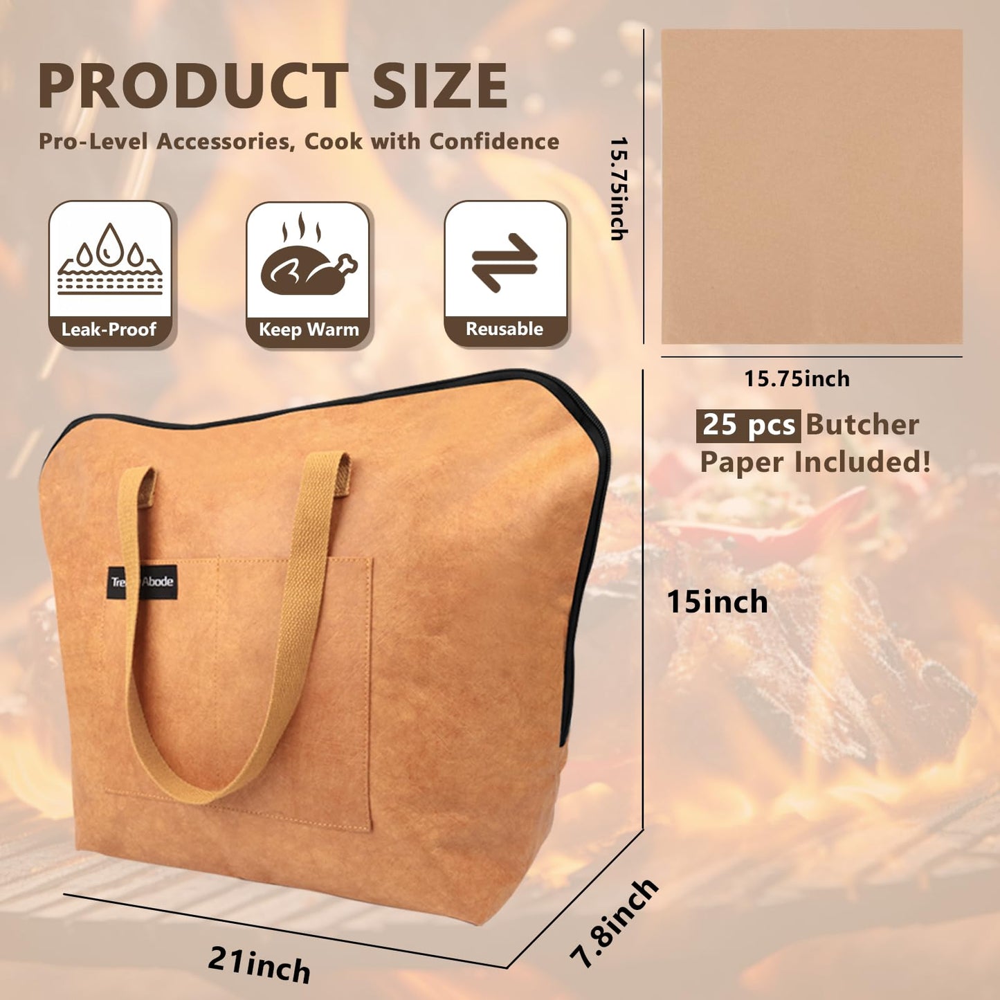 TrendyAbode BBQ Blanket for Resting Meat Leakproof 21in, Meat Blanket Durable&Easy to Clean with 25PCS Food-Grade Butcher Paper Resting Bag 230° Wide Mouth Design for Turkey Briskets Pork Shoulders