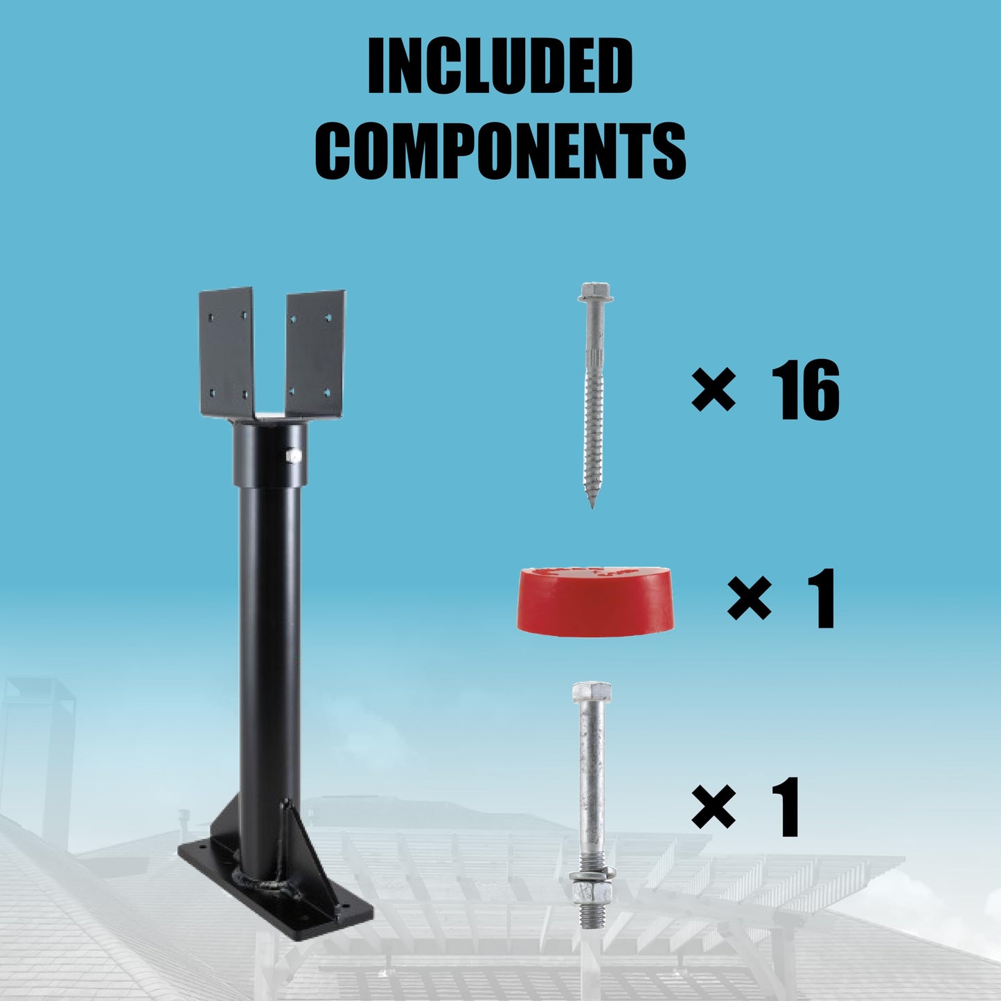 SkyLift 18" Riser, 3-1/2" Saddle, Heavy Duty, Black Roof Riser