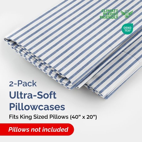 King Pillow Cases by [Brand Name] - Ultra Soft Hotel Quality Covers | Cozy, Wrinkle-Free, Fade Resistant - 2 Piece Set in Blue Stripes