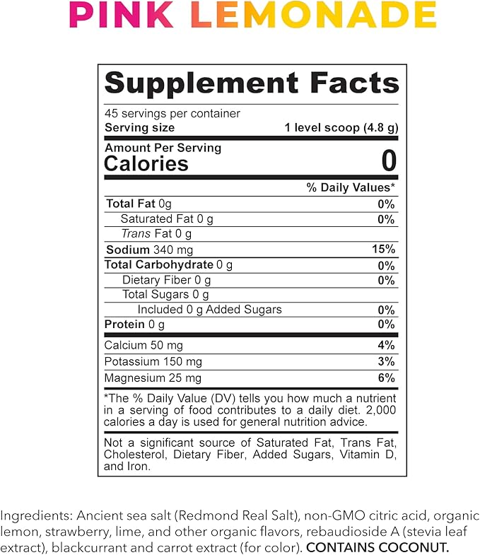 REDMOND Re-Lyte Kids Hydration Electrolyte Mix Powder, Pink Lemonade 7.62 oz